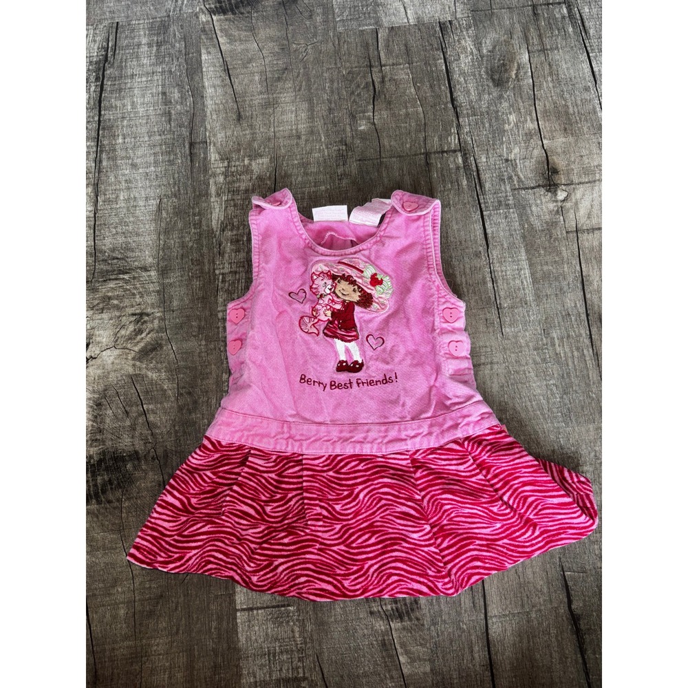 Vintage Strawberry Shortcake Pink Corduroy Jumper Dress Toddler 24M Zebra Print